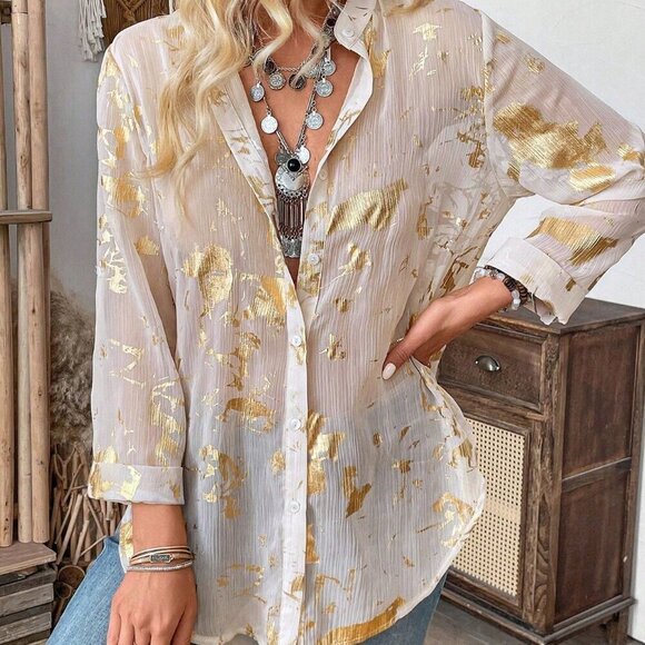 Multicolor Casual Women's Full Printed Long Sleeve Shirt - Picture 5 of 8